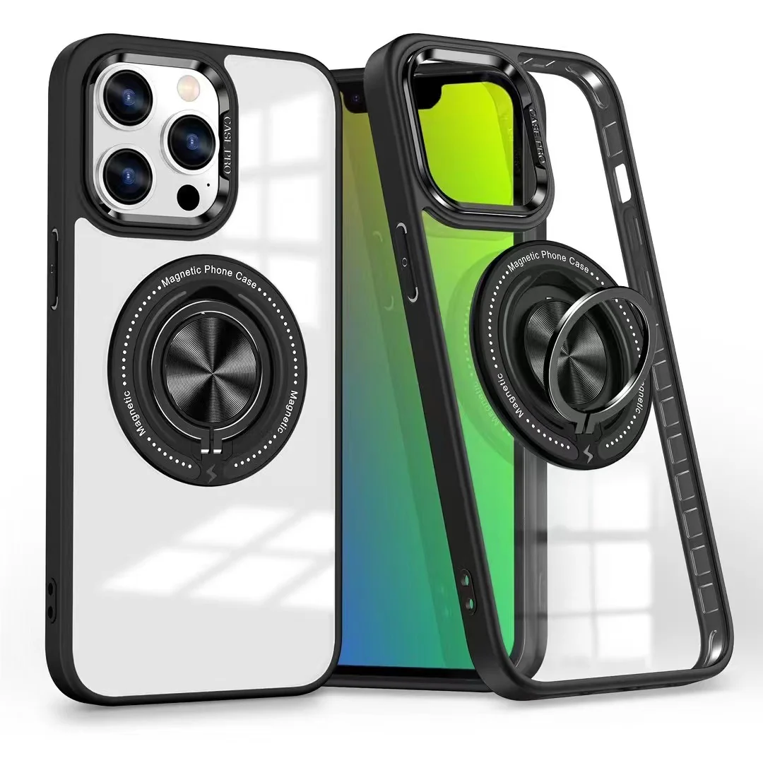 [1071] IPhone 16 Pro Max Black Ring Holder Case w/MagSafe