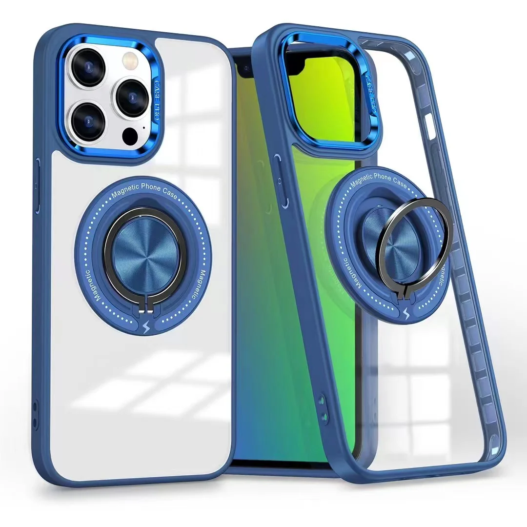 [1072] IPhone 16 Pro Max Dark Blue Ring Holder Case w/MagSafe